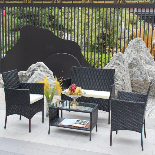 4 PC Rattan Patio Furniture Set Outdoor