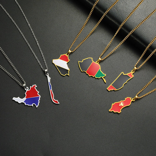 Countries Map Drop Oil Necklace Pendant