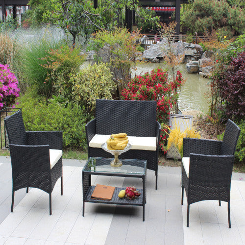 4 PC Rattan Patio Furniture Set Outdoor