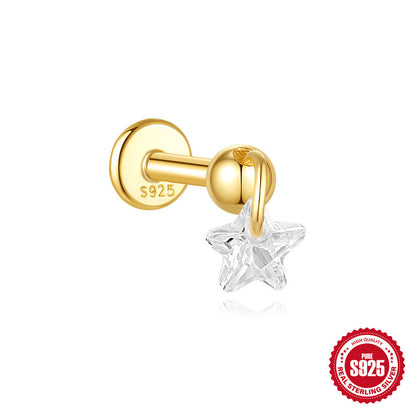 S925 Sterling Silver Moon Diamond Ear Rings