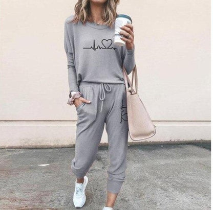 Women's Long Sleeve Suit Fashion Pullover Top And Pockets Drawstring Long Pants