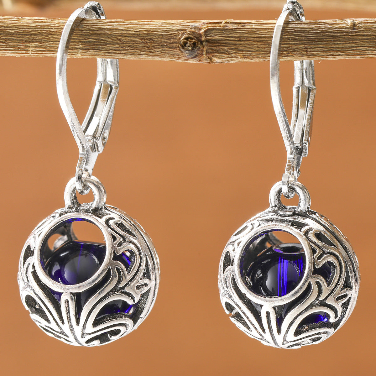 Vintage Engraving Gemstone Pendant Earrings