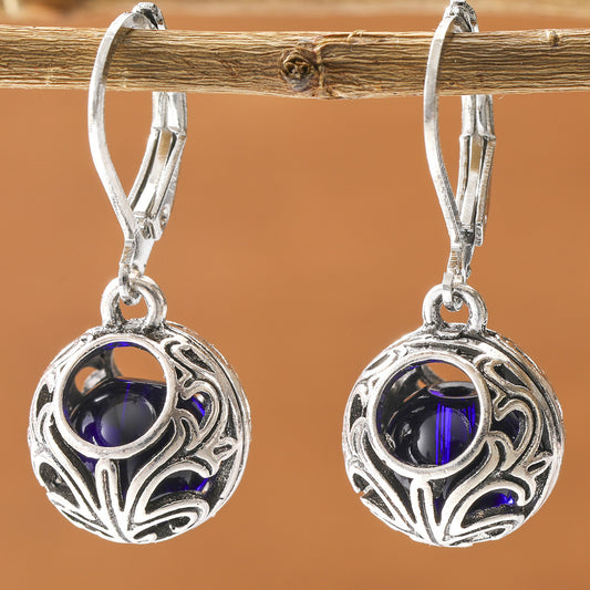Vintage Engraving Gemstone Pendant Earrings