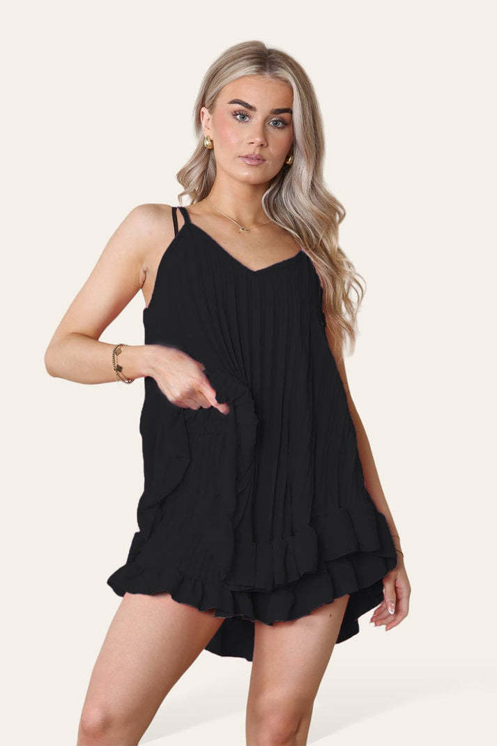 Cami Pleated Frill Hem Top & Matching Frill Shorts Co-Ord Set