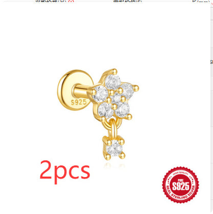 S925 Sterling Silver Moon Diamond Ear Rings
