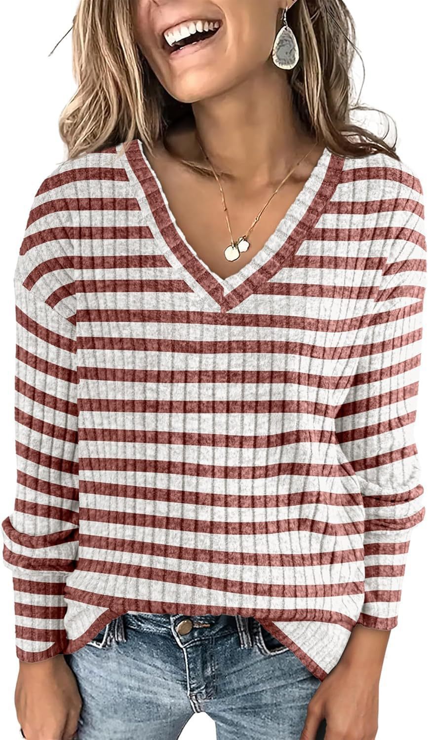 V-neck Pullover Long Sleeve Top Sweater