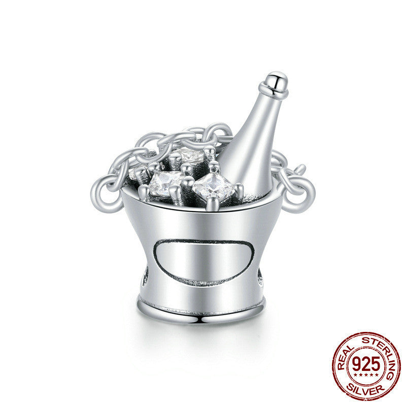 Wine Barrel Beaded Sterling Silver Charm Bracelet