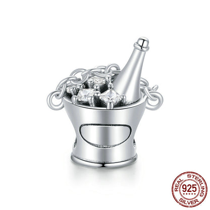 Wine Barrel Beaded Sterling Silver Charm Bracelet