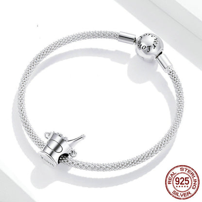 Wine Barrel Beaded Sterling Silver Charm Bracelet