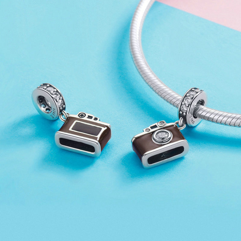 Sterling Silver Retro Digital Camera Decoration DIY Charm Bracelet
