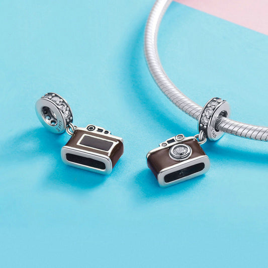 Sterling Silver Retro Digital Camera Decoration DIY Charm Bracelet