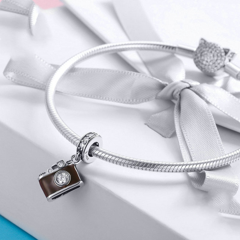 Sterling Silver Retro Digital Camera Decoration DIY Charm Bracelet