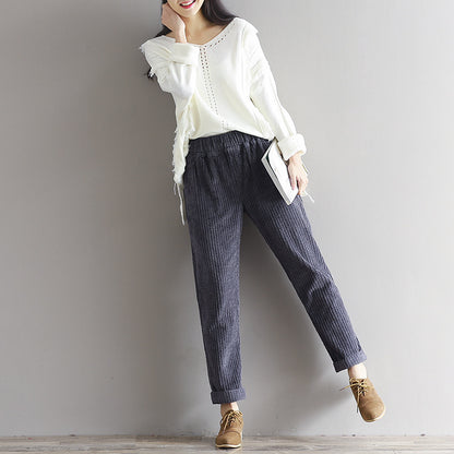 Women's Art Fan Xian Thin Corduroy Pant Bottom