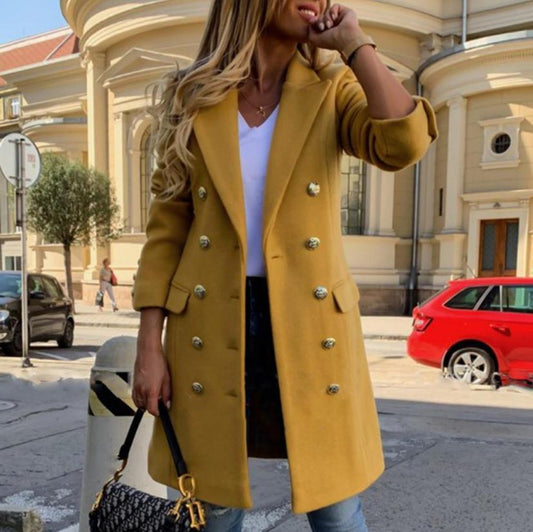 Woolen Lapel Jacket With Double-breasted