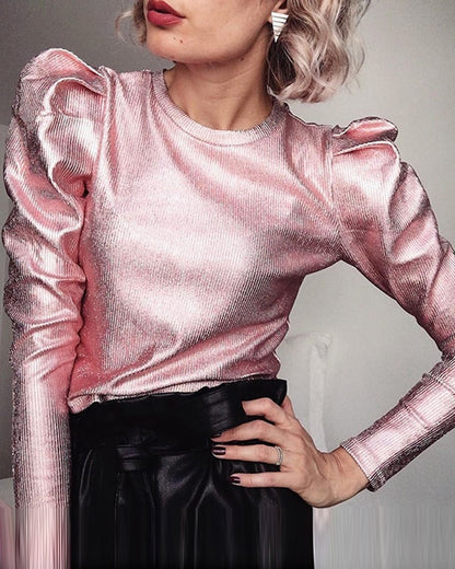 Puff Sleeve Bright Color Top