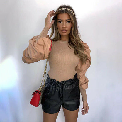 Puff Sleeve Long Sleeve Slim Bottoming Top