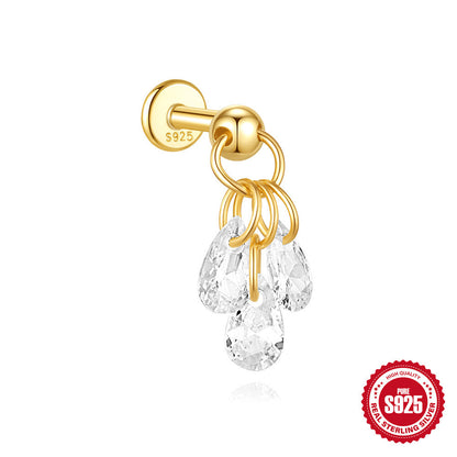 S925 Sterling Silver Moon Diamond Ear Rings