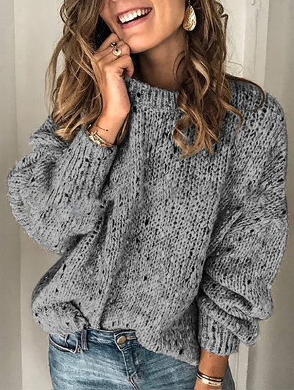 Winter Polka Dot Pullover Knitted Sweater Fashion Solid Color Women's