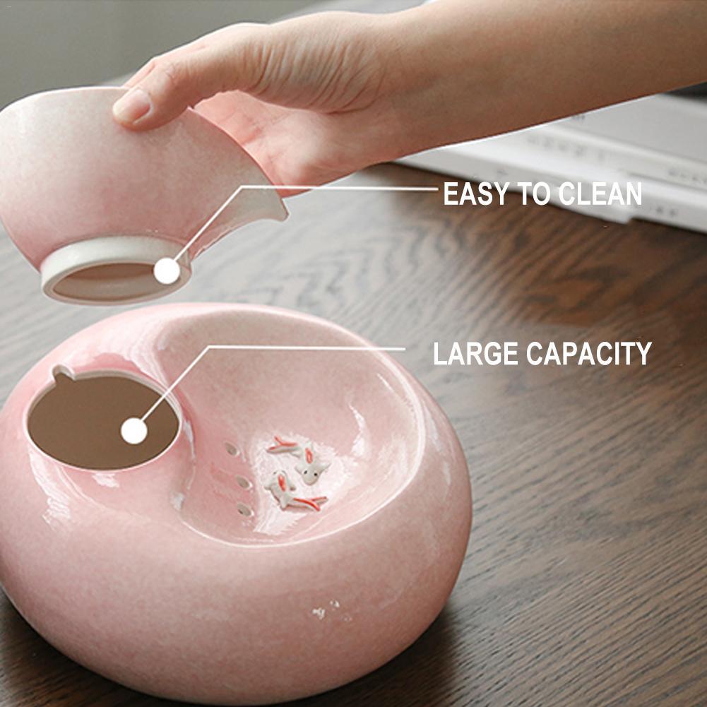 Ceramic Automatic Cat Leaf Water Dispenser