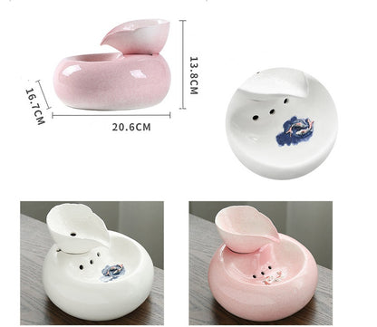 Ceramic Automatic Cat Leaf Water Dispenser