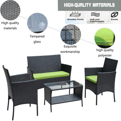 4 PC Rattan Patio Furniture Set Outdoor