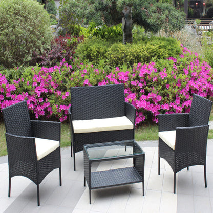 4 PC Rattan Patio Furniture Set Outdoor