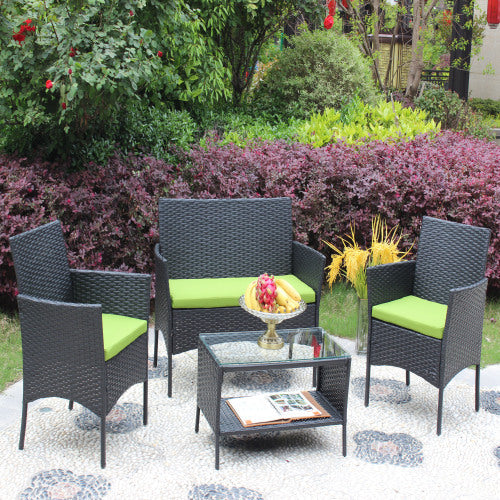 4 PC Rattan Patio Furniture Set Outdoor