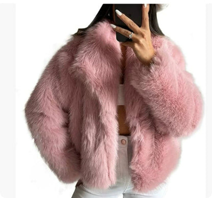 Winter Plush Coat Fashion Warm Thicken Fluffy Lapel Jacket