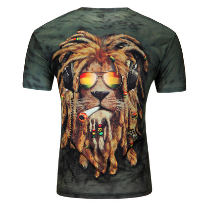 2015 European and American fashion in summer 3D printing lions male short sleeved T-shirt 3D T-shirt wholesale