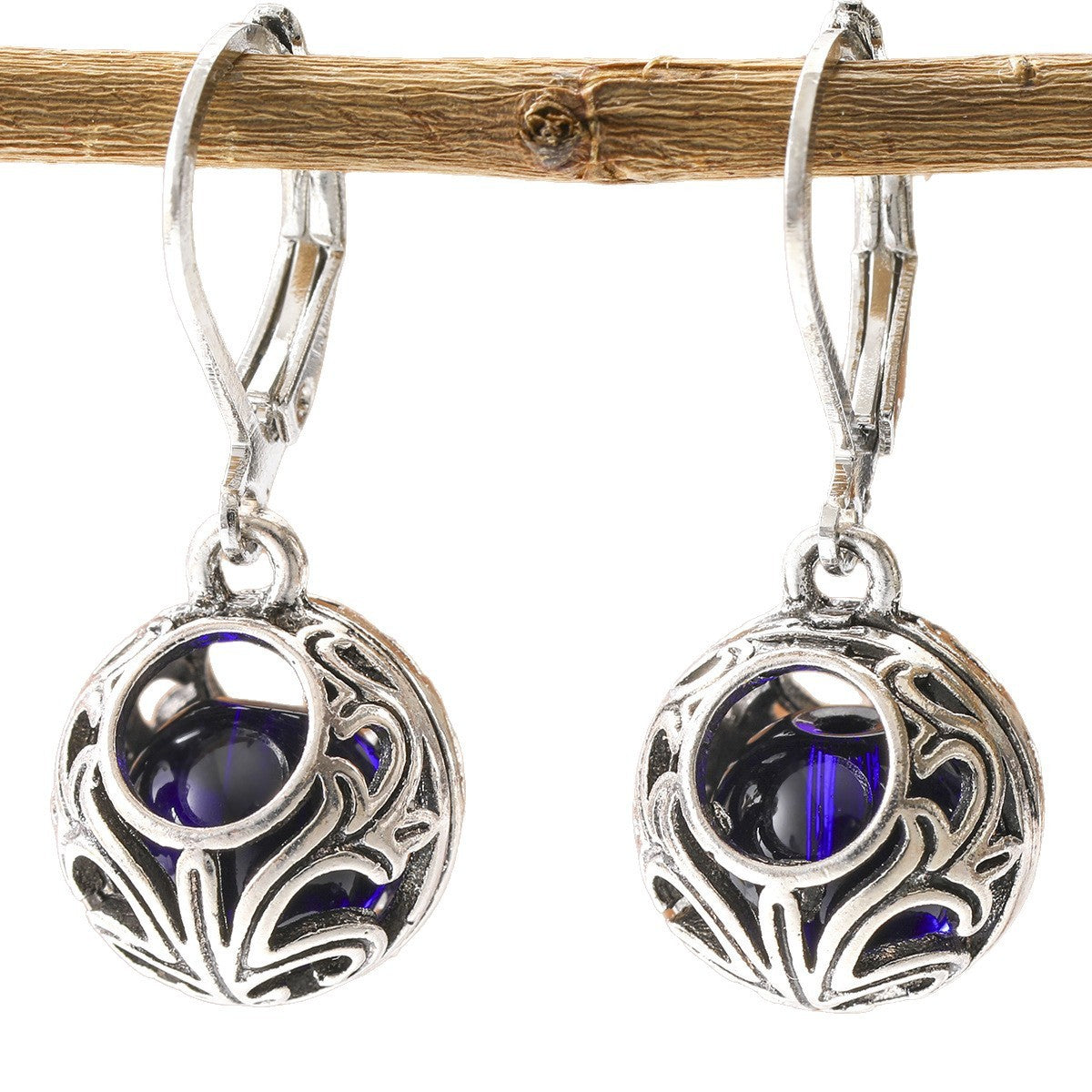 Vintage Engraving Gemstone Pendant Earrings