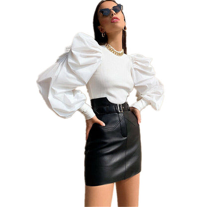 Puff Sleeve Long Sleeve Slim Bottoming Top