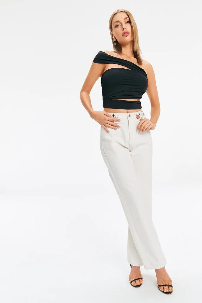 Slim Vest Pleated Oblique Shoulder Strap