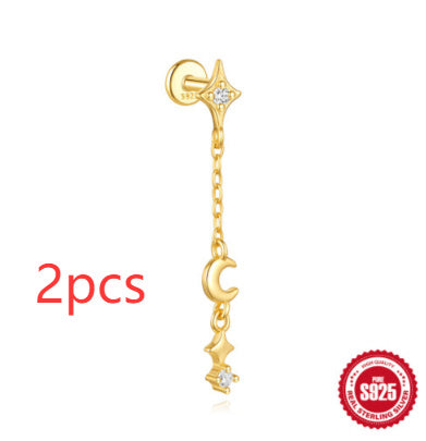S925 Sterling Silver Moon Diamond Ear Rings