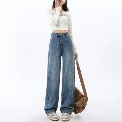 Simple All-matching Wide Leg Jeans For Women Spring And Autumn New High Waist