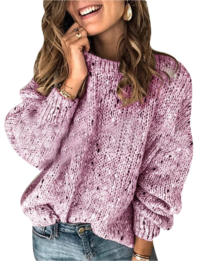 Winter Polka Dot Pullover Knitted Sweater Fashion Solid Color Women's