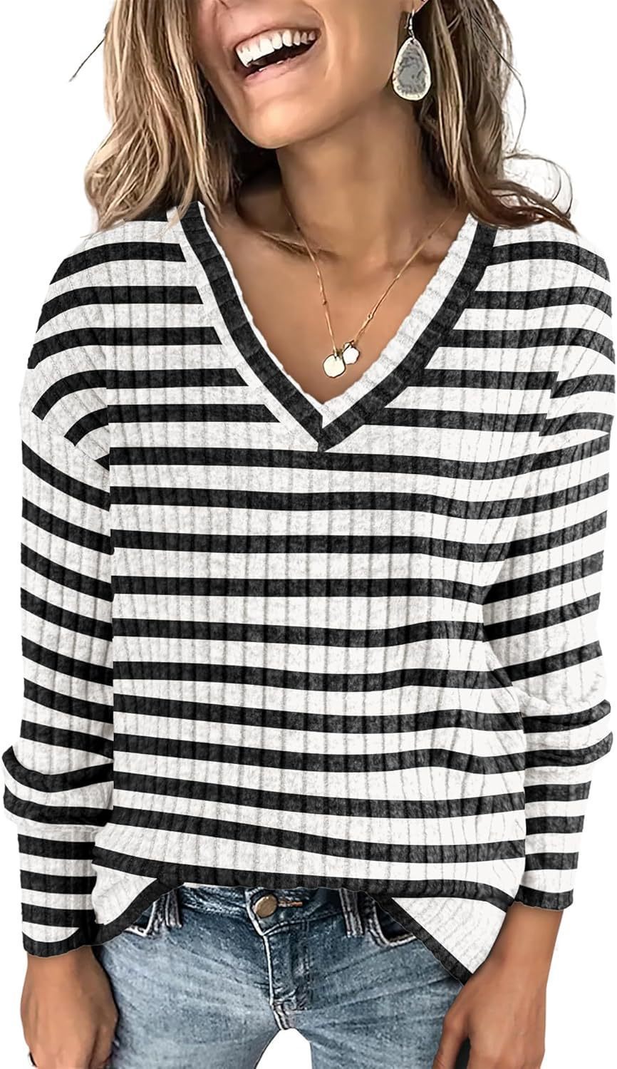 V-neck Pullover Long Sleeve Top Sweater