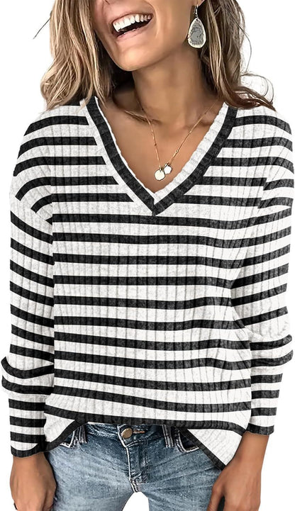 V-neck Pullover Long Sleeve Top Sweater