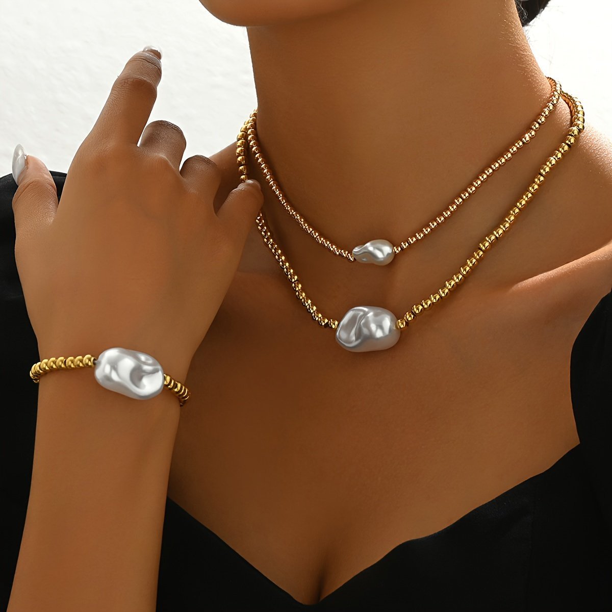 Gold Electroplated Layered Jewelry Set,
