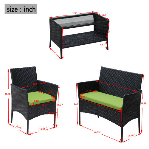 4 PC Rattan Patio Furniture Set Outdoor