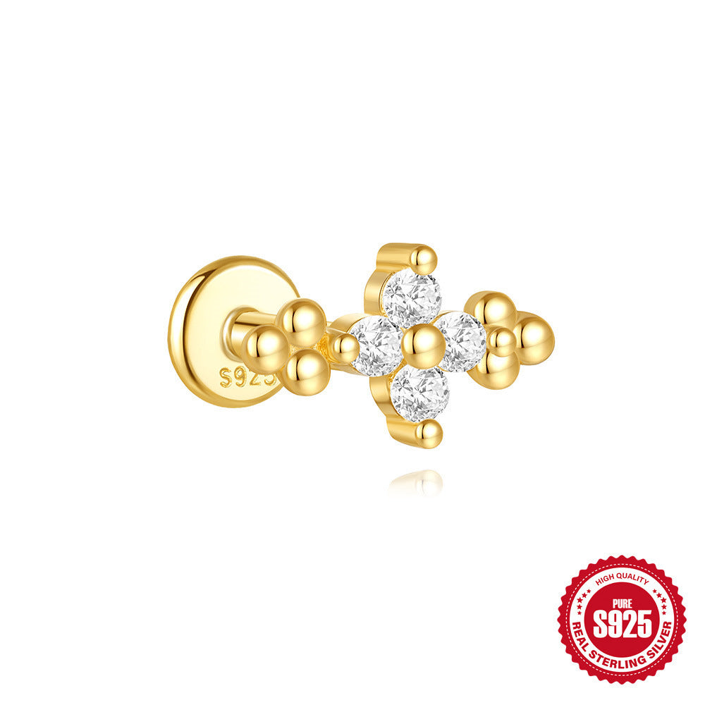 S925 Sterling Silver Moon Diamond Ear Rings
