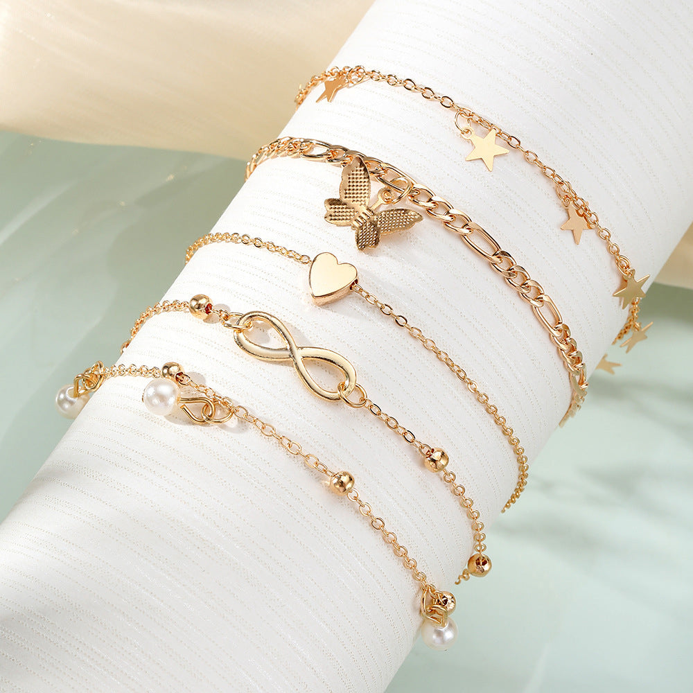 Butterfly Pearl Heart Anklet