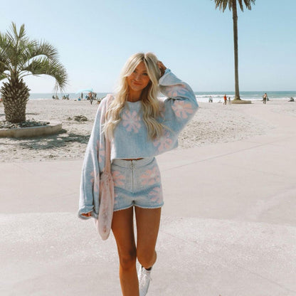Leisure Color Flower Woolen Suit Hoodie