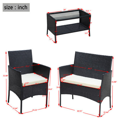 4 PC Rattan Patio Furniture Set Outdoor