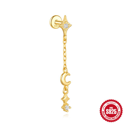 S925 Sterling Silver Moon Diamond Ear Rings