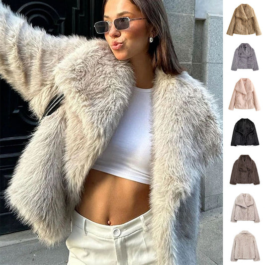 Winter Plush Coat Fashion Warm Thicken Fluffy Lapel Jacket