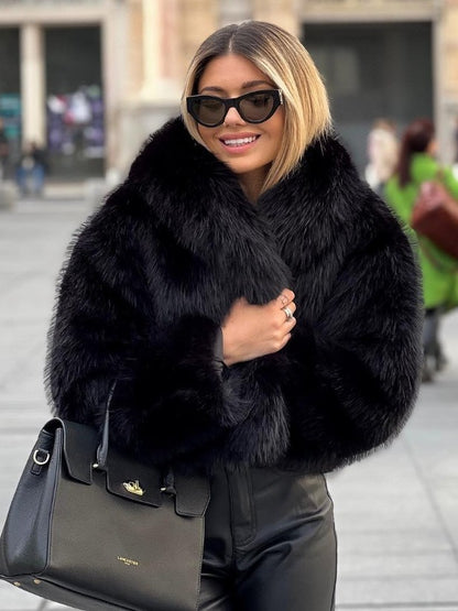 Winter Plush Coat Fashion Warm Thicken Fluffy Lapel Jacket
