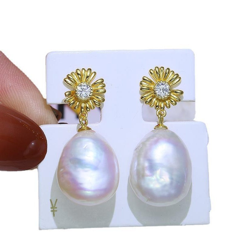 Baroque S925 Sterling Silver Flower Earrings