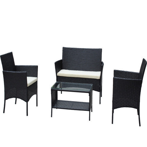 4 PC Rattan Patio Furniture Set Outdoor