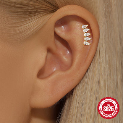 S925 Sterling Silver Moon Diamond Ear Rings