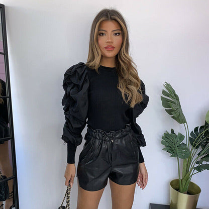 Puff Sleeve Long Sleeve Slim Bottoming Top